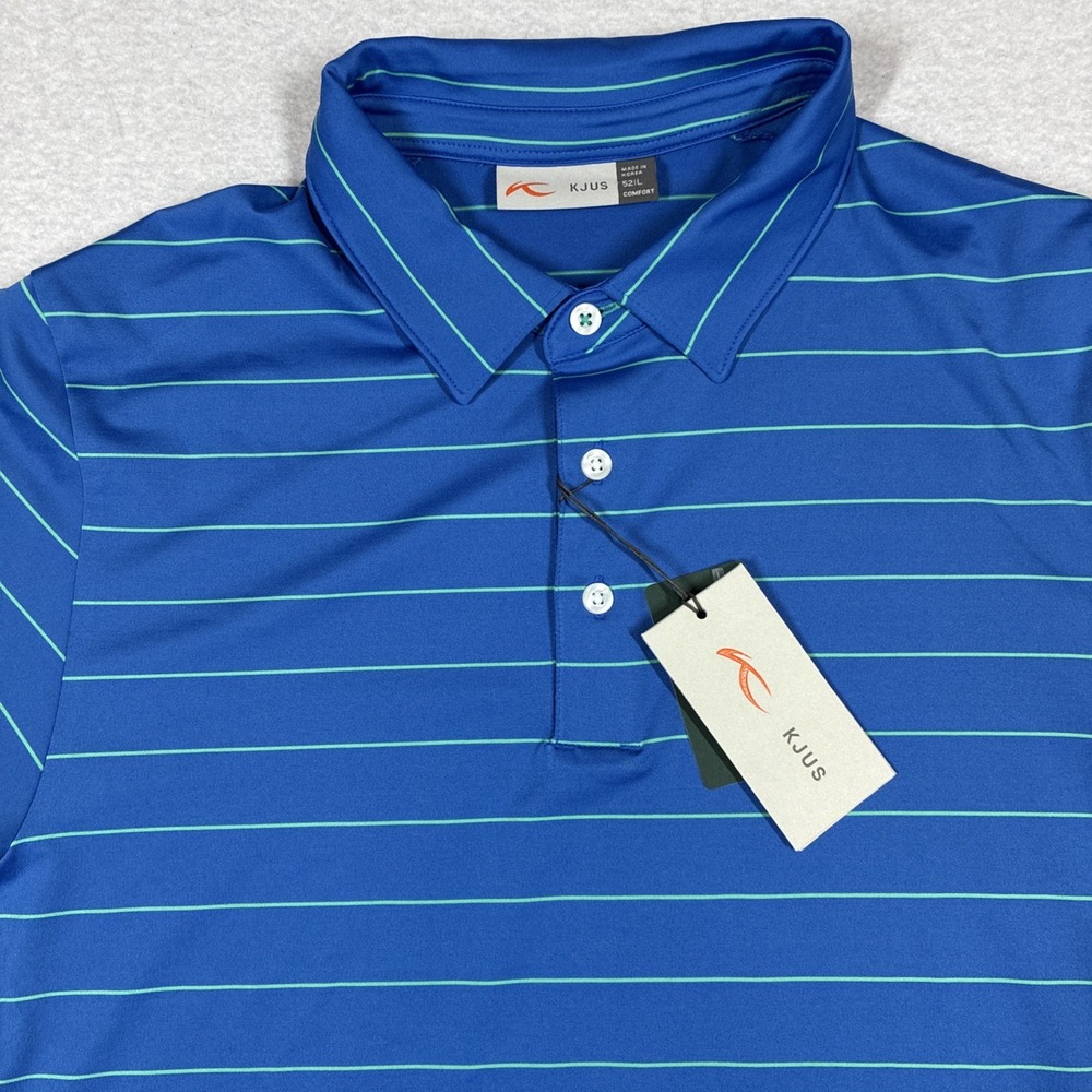 KJUS Men's Soren Golf Polo Striped Performance Shirt Blue Size 52 Large Preppy